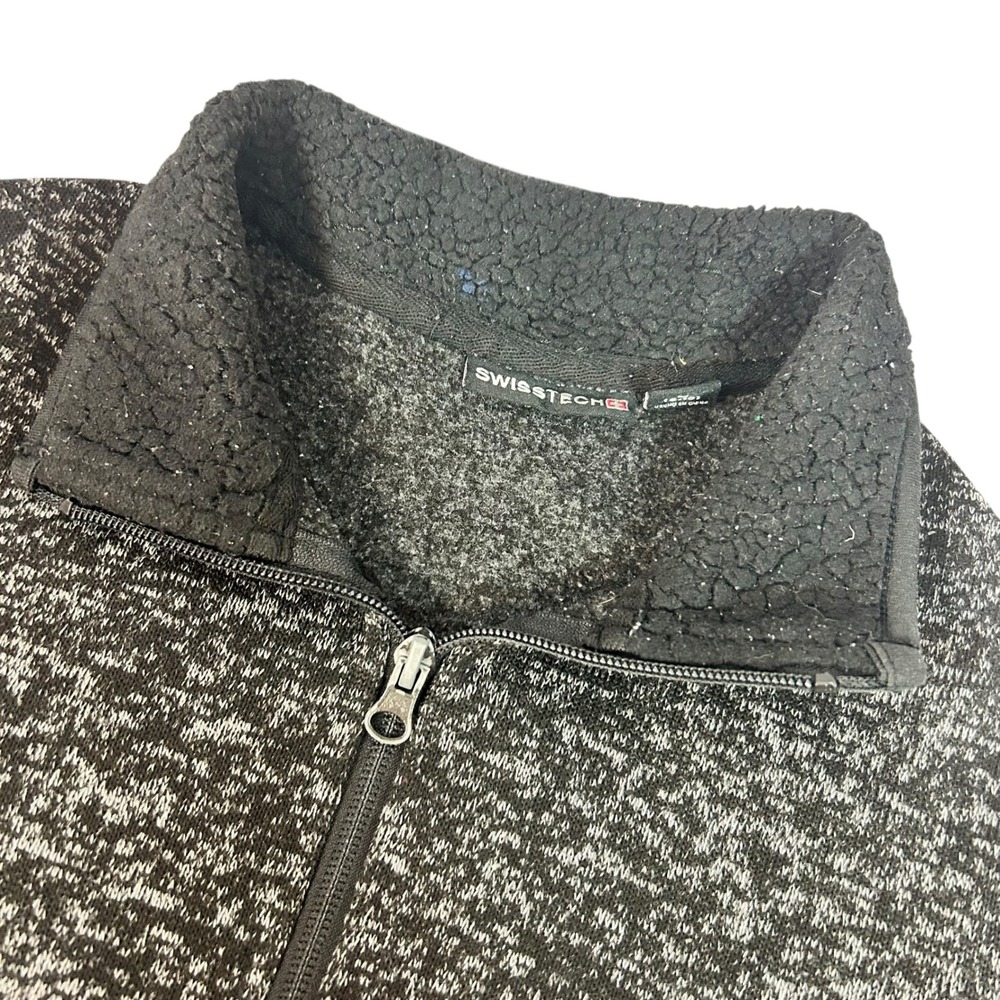 Swiss Tech Womens Medium Full Zip Sweater Jacket Gray Black Fuzzy Collar